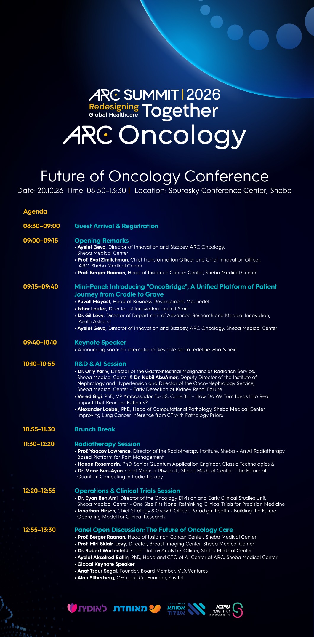 ARC Oncology — Future of Oncology Conference, full agenda, 20 October 2026, Sourasky Conference Center, Sheba Medical Center